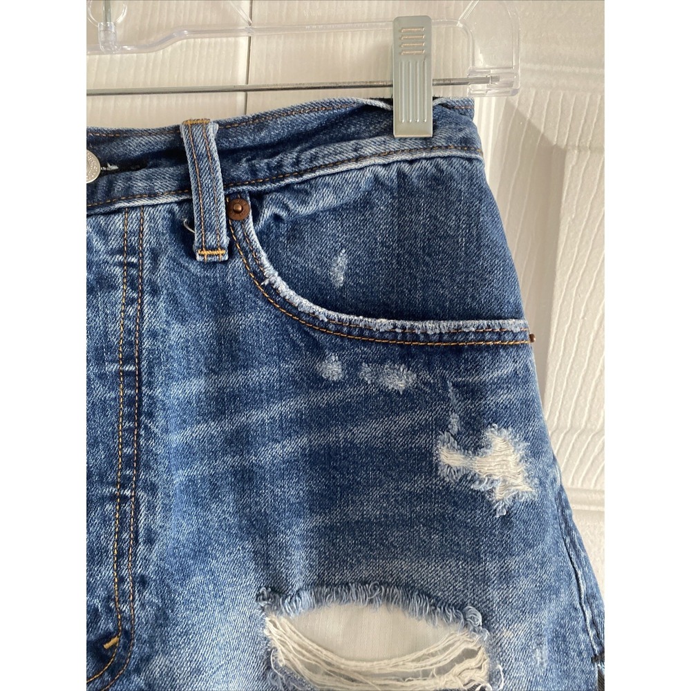Abercrombie & Fitch High Rise Distressed Denim Shorts Womens Size 26 Blue Cotton - Picture 3 of 8